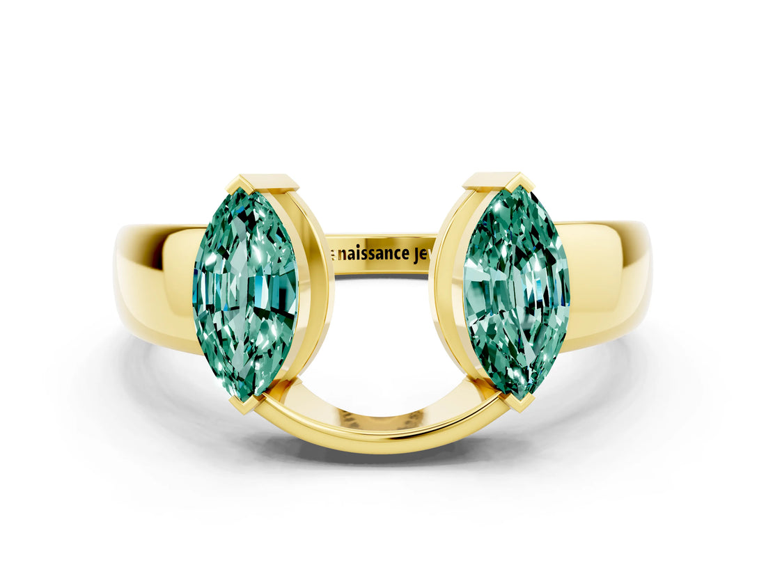 Yellow gold Marquise Green Sapphire Open Band Ring with Tension Setting_6
