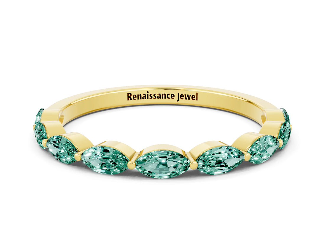 Yellow gold Marquise Green Sapphire Prong Set Half-Eternity Band_6