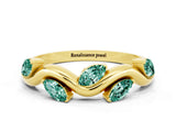 Yellow gold Marquise Green Sapphire Twisted Band with Prong Setting_6