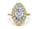 Yellow gold Marquise Halo Cluster Diamond Engagement Ring with Solitaire Band and Prong Setting_49