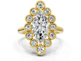 Yellow gold Marquise Halo Diamond Cluster Engagement Ring with Milgrain Bezel Setting and Solitaire Band_33
