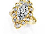 Yellow gold Marquise Halo Diamond Cluster Engagement Ring with Milgrain Bezel Setting and Solitaire Band_34