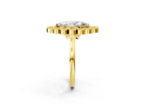 Yellow gold Marquise Halo Diamond Cluster Engagement Ring with Milgrain Bezel Setting and Solitaire Band_35
