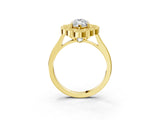 Yellow gold Marquise Halo Diamond Cluster Engagement Ring with Milgrain Bezel Setting and Solitaire Band_36
