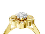 Yellow gold Marquise Halo Diamond Cluster Engagement Ring with Milgrain Bezel Setting and Solitaire Band_37