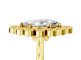 Yellow gold Marquise Halo Diamond Cluster Engagement Ring with Milgrain Bezel Setting and Solitaire Band_38