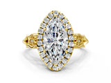 Yellow gold Marquise Halo Diamond Engagement Ring with Filigree Band and Four-Prong Setting_81