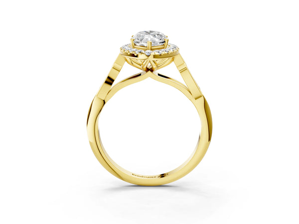 Yellow gold Marquise Halo Diamond Engagement Ring with Filigree Band and Four-Prong Setting
