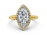 Yellow gold Marquise Halo Diamond Engagement Ring with Intricate Filigree Band and Four-Prong Setting_34