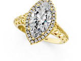 Yellow gold Marquise Halo Diamond Engagement Ring with Intricate Filigree Band and Four-Prong Setting_35