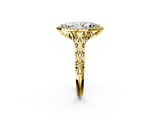 Yellow gold Marquise Halo Diamond Engagement Ring with Intricate Filigree Band and Four-Prong Setting_36