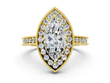 Yellow gold Marquise Halo Diamond Engagement Ring with Milgrain Pave Band and Four-Prong Setting_12