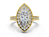 Yellow gold Marquise Halo Diamond Engagement Ring with Milgrain Pave Band and Four-Prong Setting_123