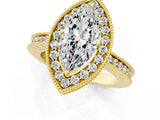 Yellow gold Marquise Halo Diamond Engagement Ring with Milgrain Pave Band and Four-Prong Setting_124