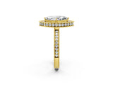 Yellow gold Marquise Halo Diamond Engagement Ring with Milgrain Pave Band and Four-Prong Setting_125