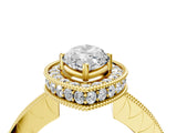 Yellow gold Marquise Halo Diamond Engagement Ring with Milgrain Pave Band and Four-Prong Setting_127