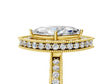 Yellow gold Marquise Halo Diamond Engagement Ring with Milgrain Pave Band and Four-Prong Setting_128
