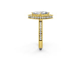 Yellow gold Marquise Halo Diamond Engagement Ring with Milgrain Pave Band and Four-Prong Setting_14