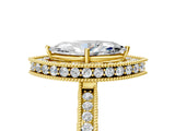 Yellow gold Marquise Halo Diamond Engagement Ring with Milgrain Pave Band and Four-Prong Setting_17