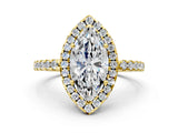 Yellow gold Marquise Halo Diamond Engagement Ring with Pavé Band and Four-Prong Setting_129