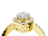 Yellow gold Marquise Halo Diamond Engagement Ring with Pavé Band and Four-Prong Setting_133