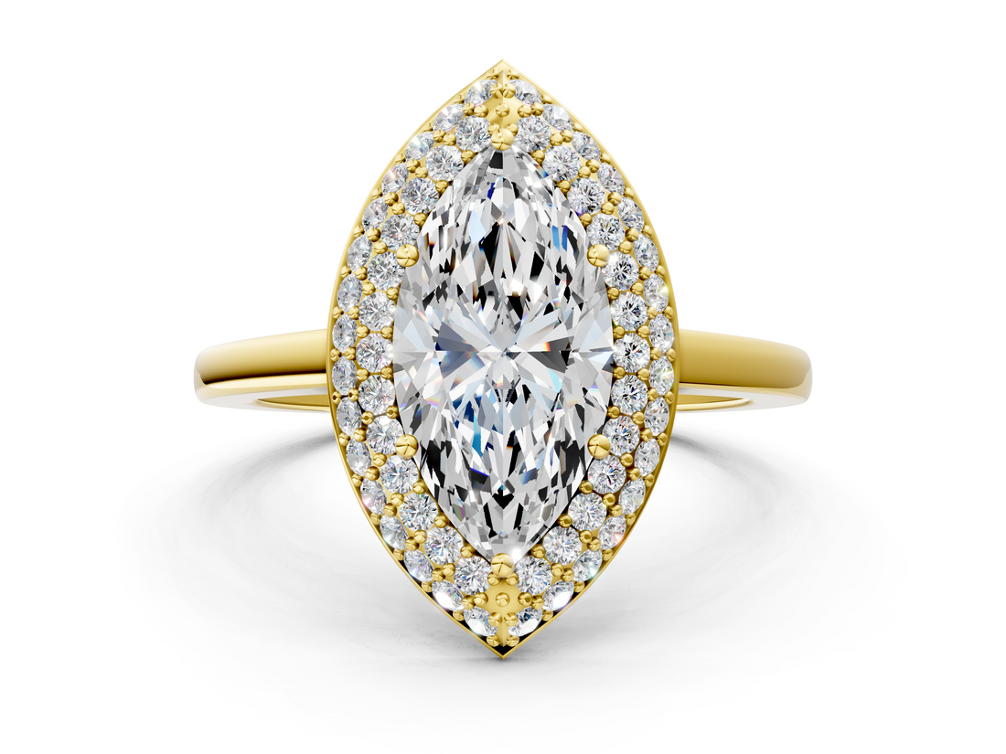 Yellow gold Marquise Halo Diamond Engagement Ring with Solitaire Band and Four-Prong Setting_20