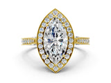 Yellow gold Marquise Halo Diamond Engagement Ring with Split Shank Band and Four-Prong Setting_6