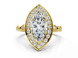 Yellow gold Marquise Halo Diamond Engagement Ring with Twisted Band and Four-Prong Setting