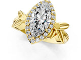 Yellow gold Marquise Halo Diamond Floral Band with Four-Prong Setting_77