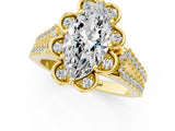 Yellow gold Marquise Halo Diamond Floral Split Shank Engagement Ring 1