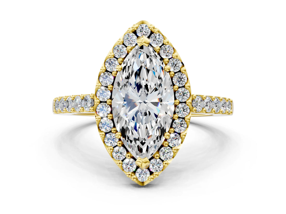 Yellow gold Marquise Halo Diamond Pavé Solitaire Ring_48