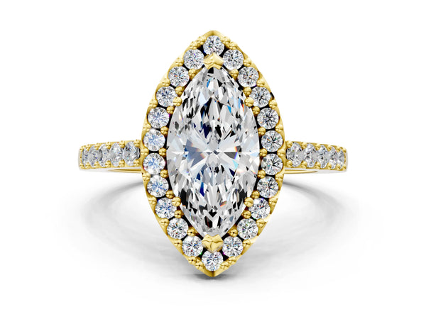 Yellow Gold Marquise Halo Engagement Ring Setting with Pave Band
