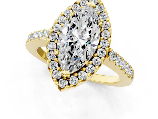 Yellow Gold Marquise Halo Engagement Ring Setting with Pave Band
