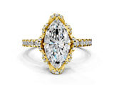 Yellow gold Marquise Halo Diamond Pave Band Ring with Four-Prong Setting_15