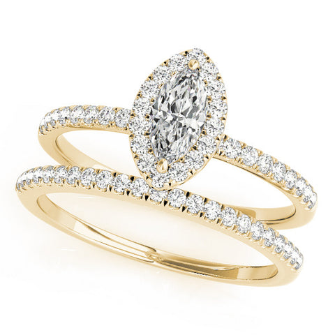 Yellow gold Marquise Halo Diamond Pave Band with Prong Setting 1