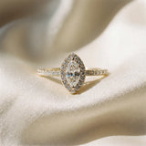Yellow gold Marquise Halo Diamond Pave Band with Prong Setting_12