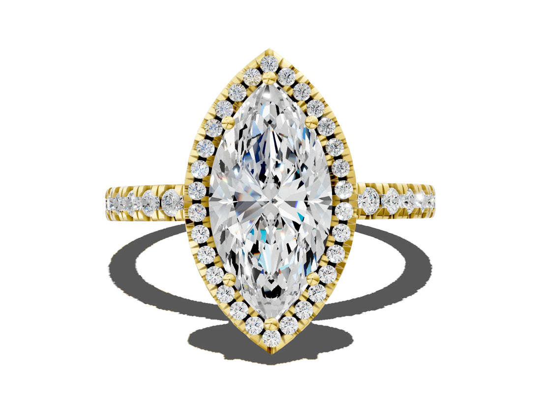 Yellow gold Marquise Halo Diamond Pave Band with Prong Setting_17