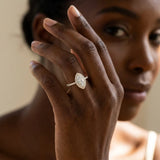 Yellow gold Marquise Halo Diamond Pave Band with Prong Setting