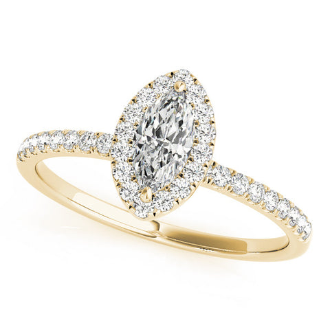 Yellow gold Marquise Halo Diamond Pave Band with Prong Setting