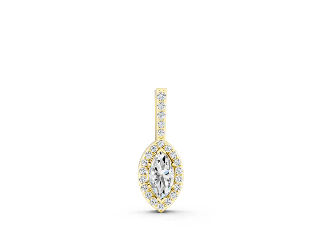10K Yellow Gold 1.02 Carat E VS Marquise Halo Diamond Pendant with Pavé Setting