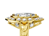 Yellow gold Marquise Halo Diamond Ring with Milgrain Bezel and Prong Setting_11