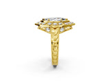 Yellow gold Marquise Halo Diamond Ring with Milgrain Bezel and Prong Setting_8