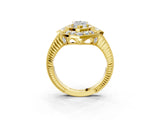 Yellow gold Marquise Halo Diamond Ring with Milgrain Bezel and Prong Setting_9