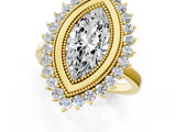 Yellow gold Marquise Halo Diamond Ring with Milgrain Edge and Round Prong Setting_68