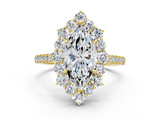 Yellow gold Marquise Halo Diamond Ring with Pavé Band and Prong Setting_37