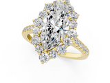 Yellow gold Marquise Halo Diamond Ring with Pavé Band and Prong Setting_38