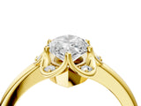 Yellow gold Marquise Halo Diamond Ring with Round Cluster Setting, Solitaire Band, and Four-Prong Setting_76