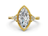 Yellow gold Marquise Halo Diamond Ring with Tapered Band and Four-Prong Setting_10