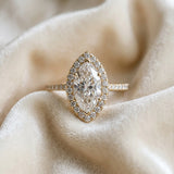 Yellow gold Marquise Halo Diamond Solitaire with Pavé Band and Four-Prong Setting_108