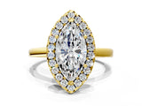 Yellow gold Marquise Halo Diamond Solitaire with Pavé Band and Four-Prong Setting_93